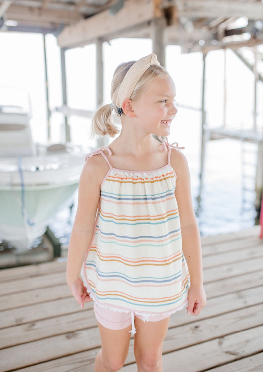 Girls Coastal Stripe Tank Top Set