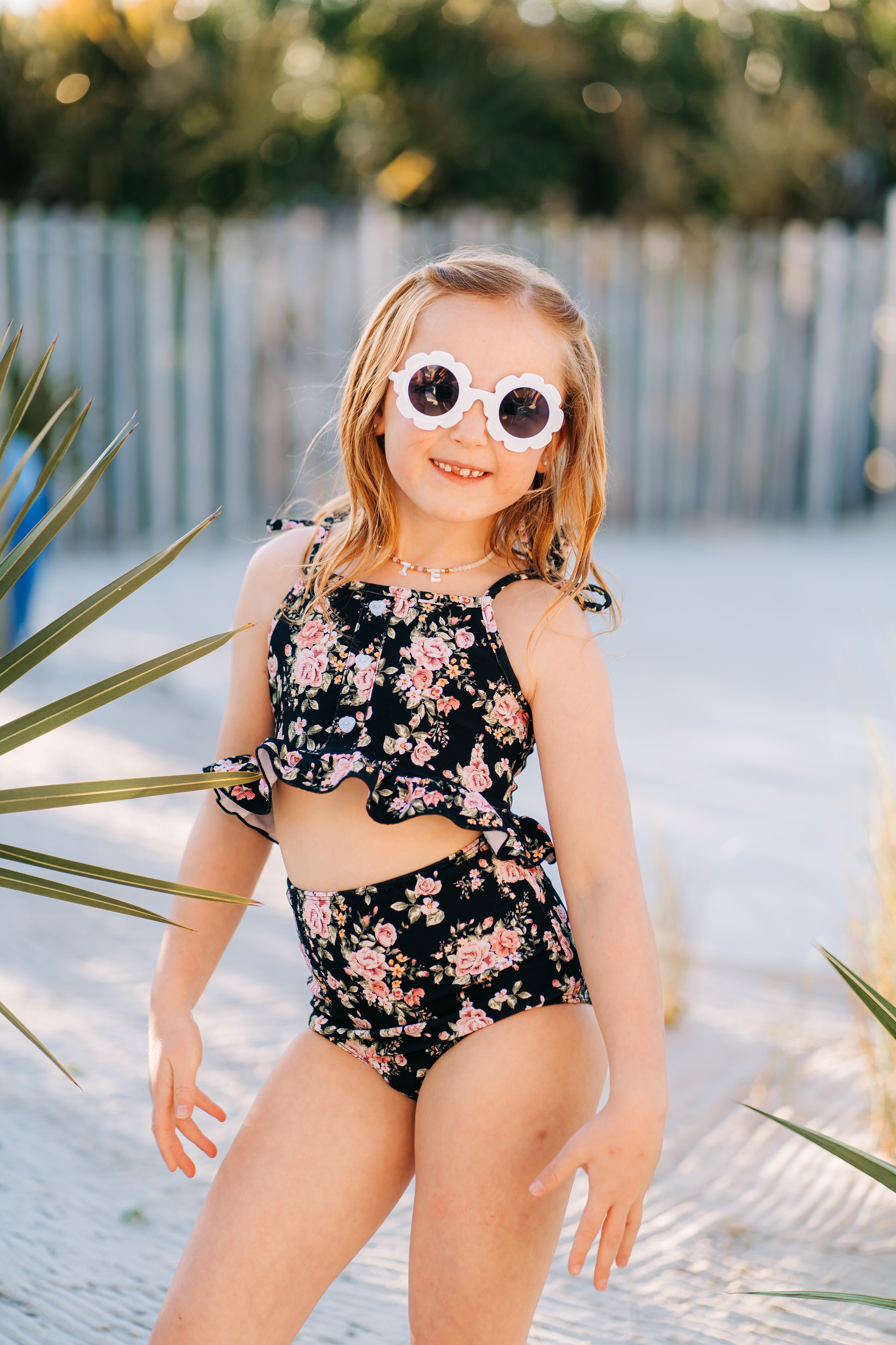 Girls Midnight Floral High Waisted Bikini